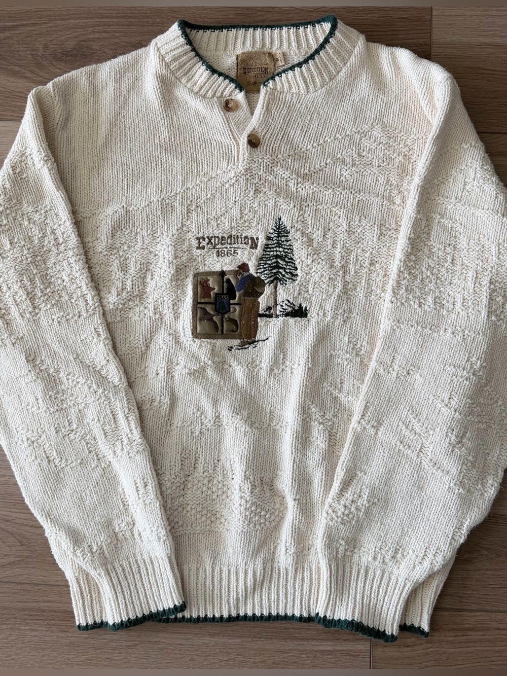 Vintage 90’s Duck Head Expedition Knit Henley Embroidered Sweater